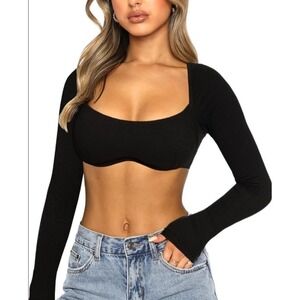 Womens Nwt Say What Ribbed Crop Black Night Out Sexy Top Shirt